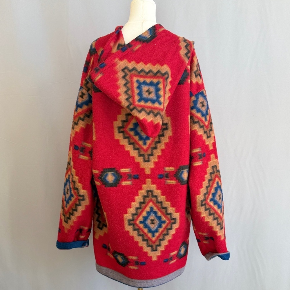 Bold Southwestern Inspired Geometric Navajo Red Sweater With Side Pockets - Picture 5 of 7